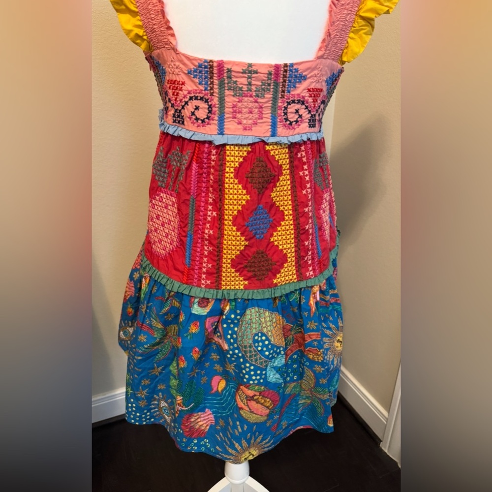Farm Rio Colorblocking Embroidered Mini Dress Size Medium - Picture 8 of 10